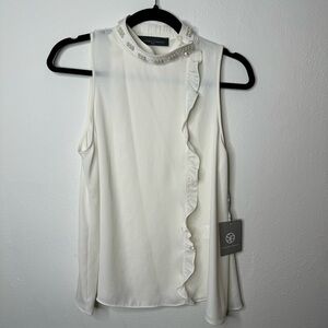 NWT Sandro Ferrone High Neck Studded Pearl Beaded Blouse in White SIZE M MEDIUM